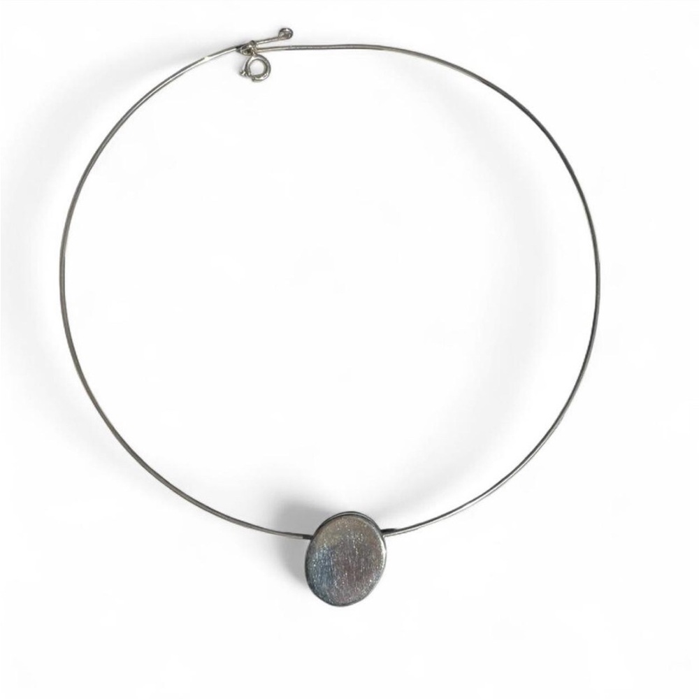 Unique Vintage Sterling Silver Elegant Oval Pendant Necklace